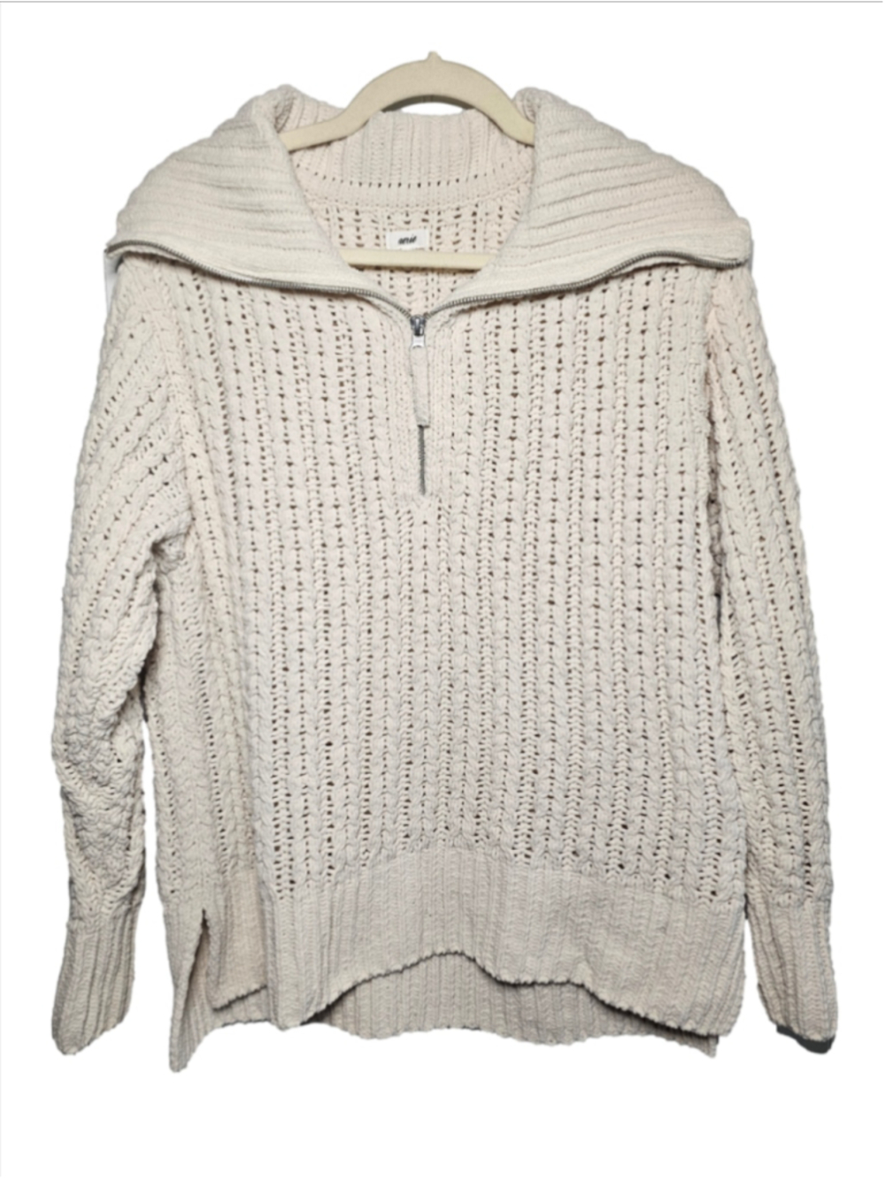 Aerie Cable Car Quarter Zip Sweater Small Cream Oversized Chenille Cable Knit